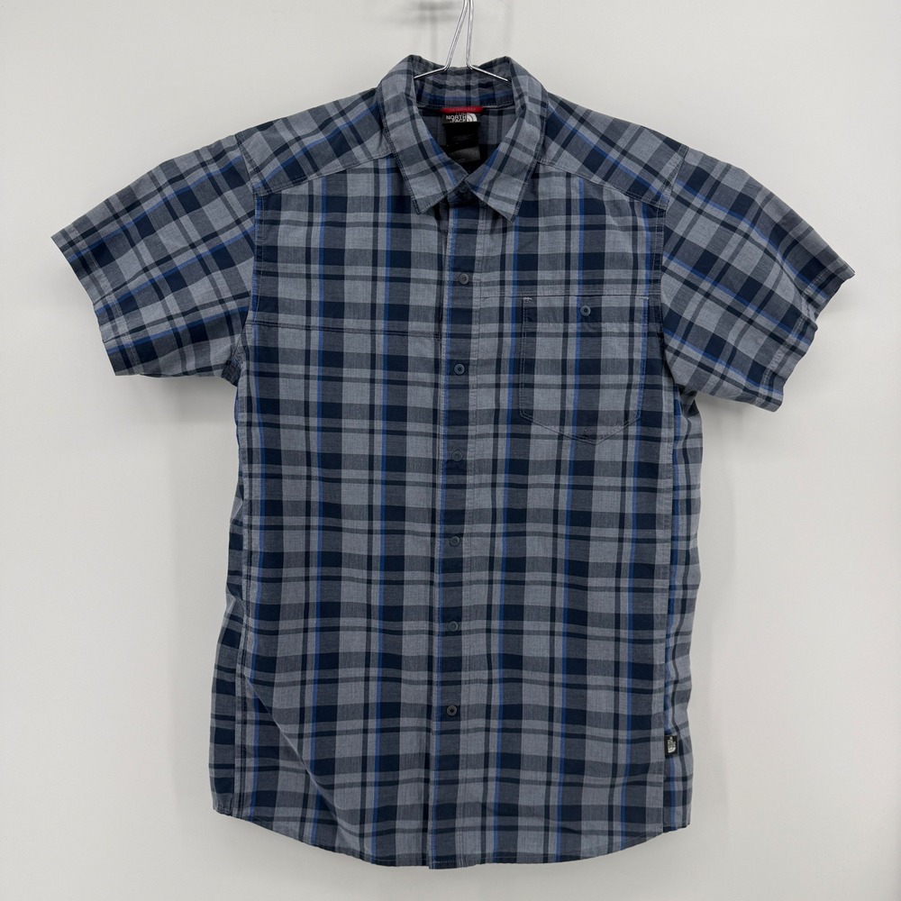 The North Face Shirt Mens S Blue Plaid Cotton Blend‎ Short Sleeve Button Down